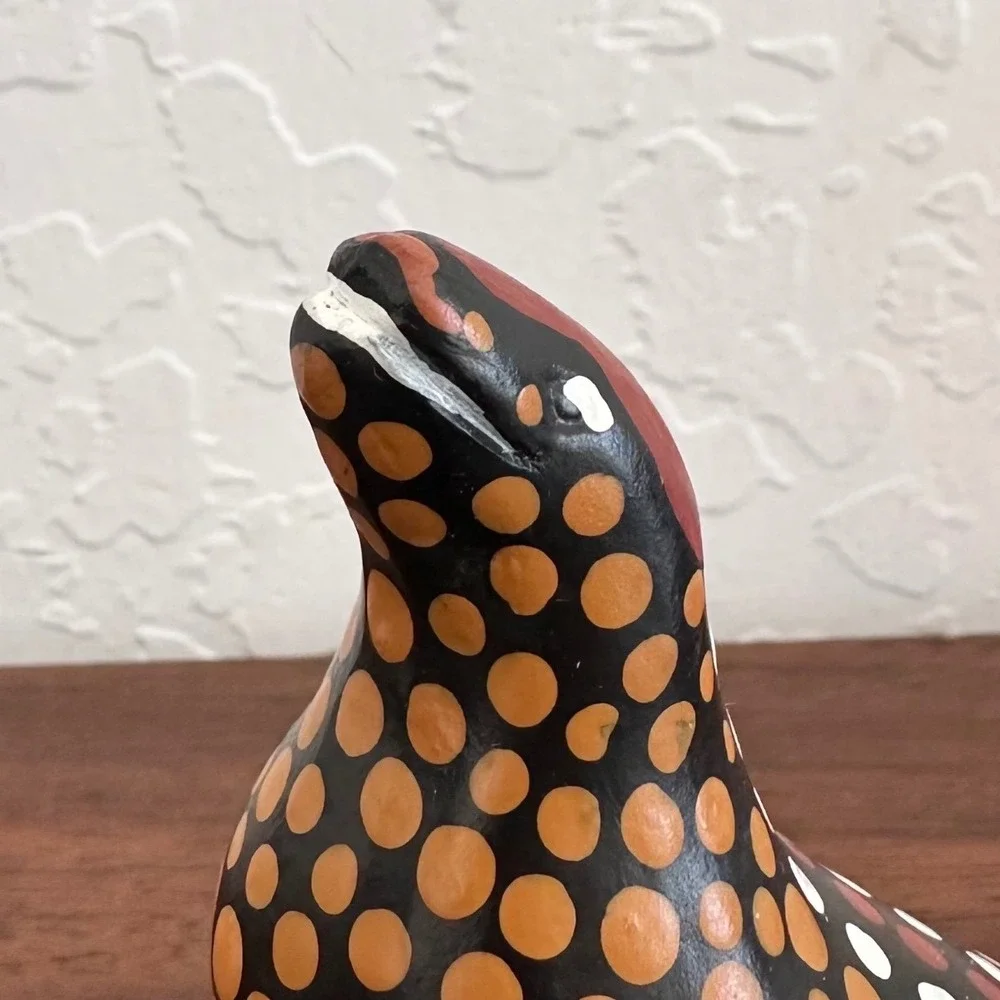 Vintage Matthari Seal‎ Sculpture Aboriginal Art Handpainted Folk Art Signed